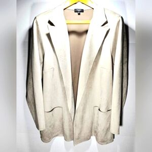 PREMISE 3X Faux Suede Cream Women'sOpen Front Blazer - Career, Casual